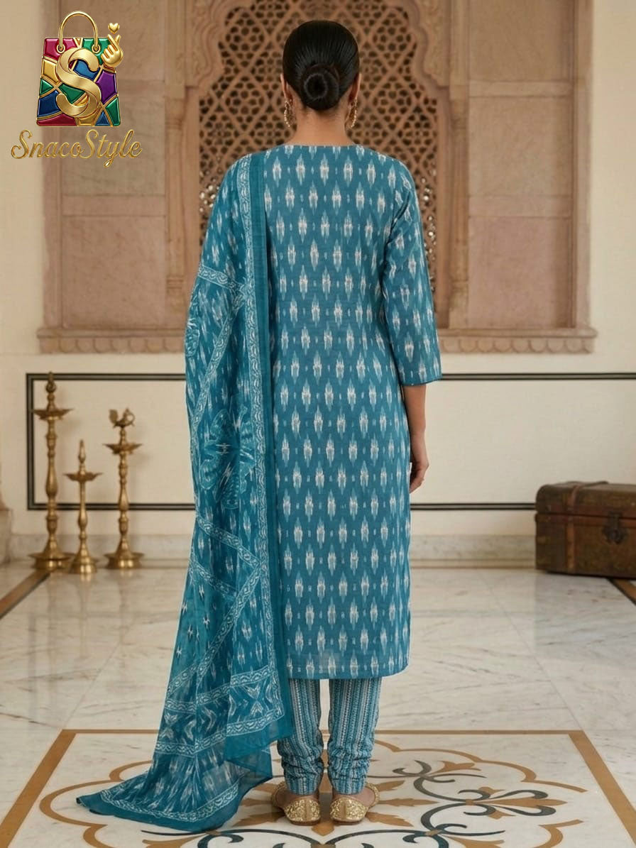 Teal Ikat 3-Piece Kurta Set
