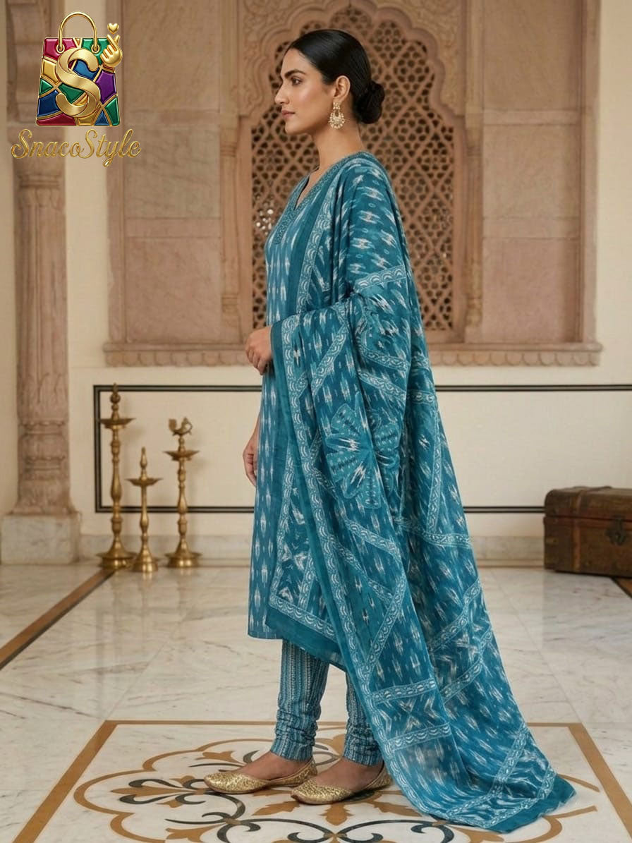 Teal Ikat 3-Piece Kurta Set