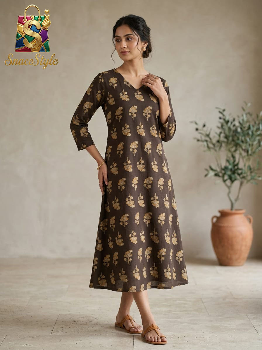 Espresso Bloom A-Line Kurti