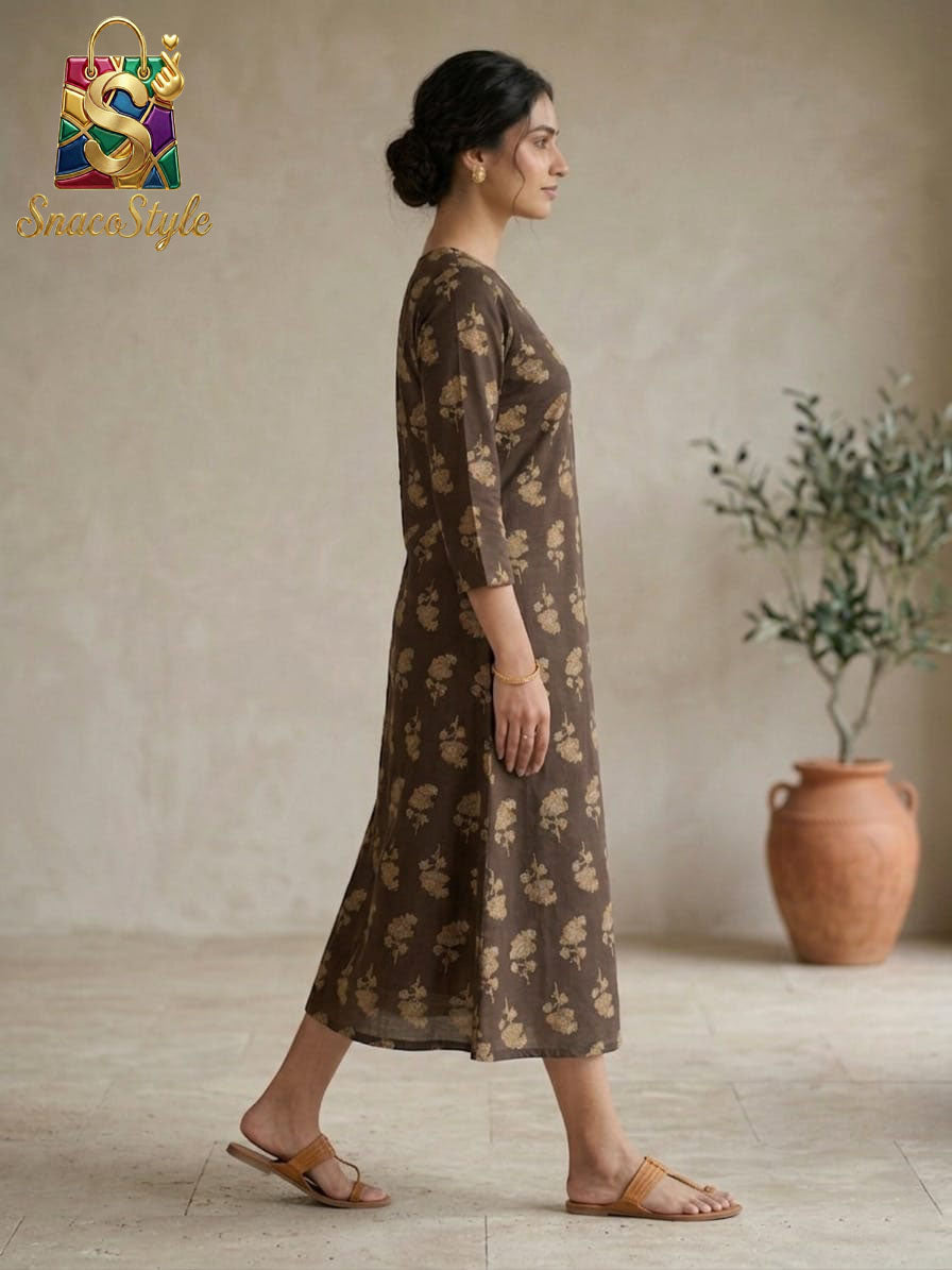 Espresso Bloom A-Line Kurti