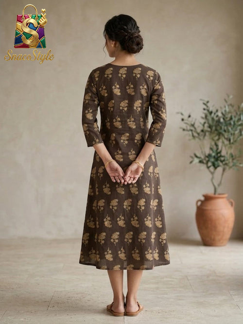 Espresso Bloom A-Line Kurti