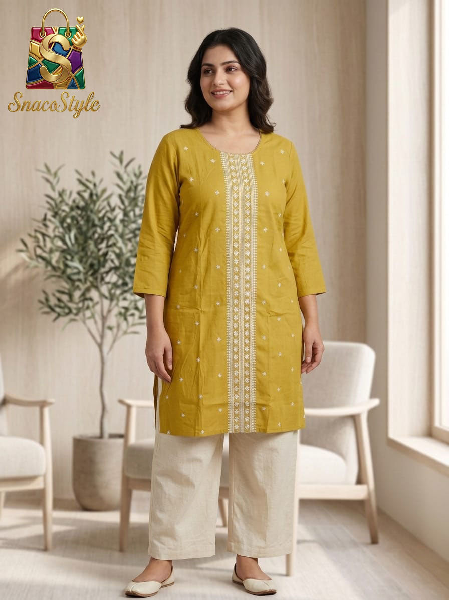Pearl Mustard Blossom Embroidered Kurta