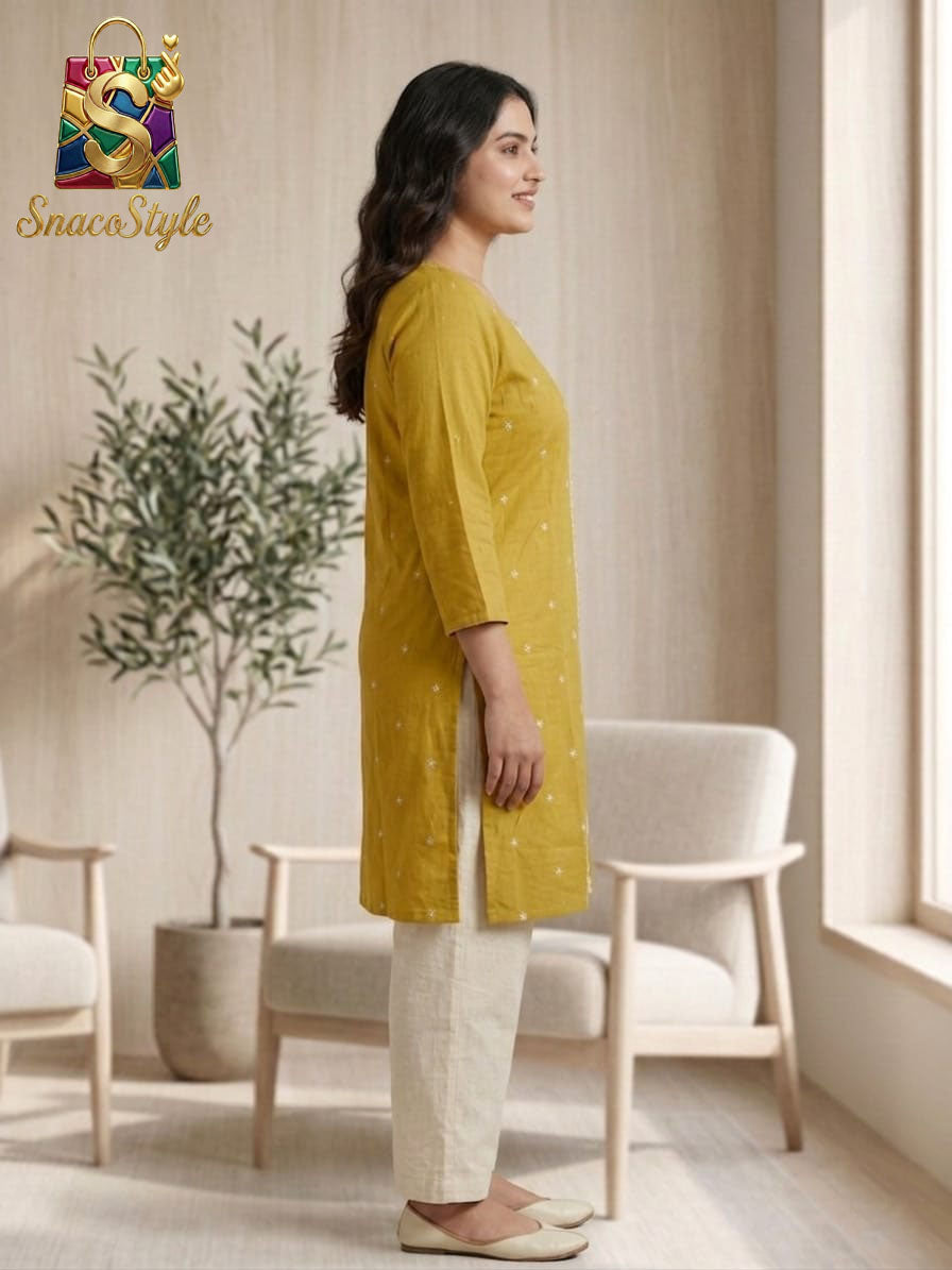 Pearl Mustard Blossom Embroidered Kurta