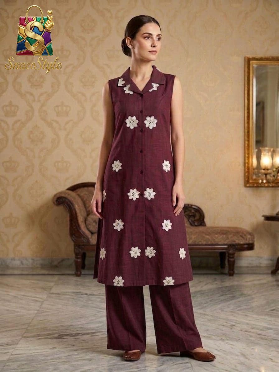 Maroon Blossom Co-ord Set
