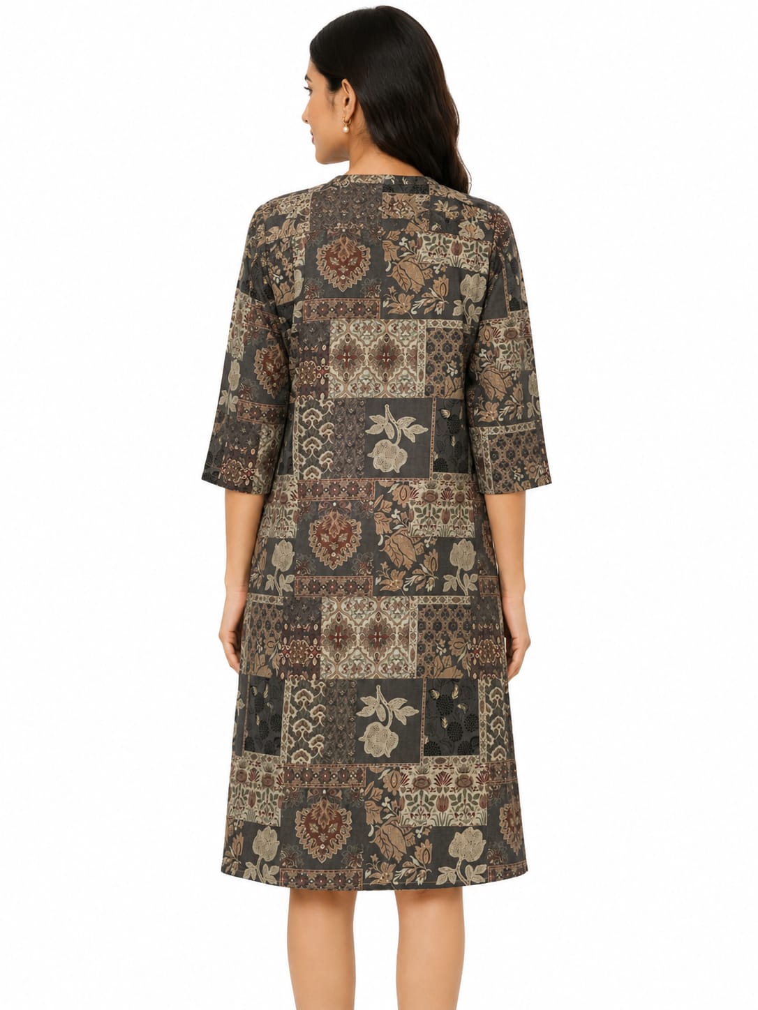 Vintage Patchwork Print Knee Length Kurti