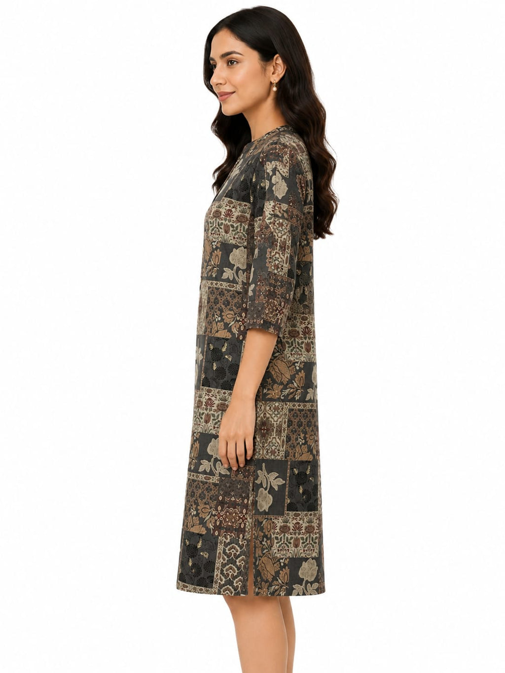 Vintage Patchwork Print Knee Length Kurti