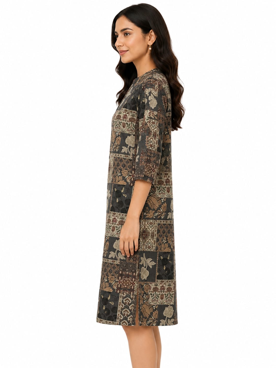 Vintage Patchwork Print Knee Length Kurti