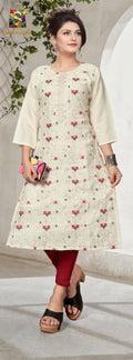 Pearl Cream Floral Roman Silk Kurta