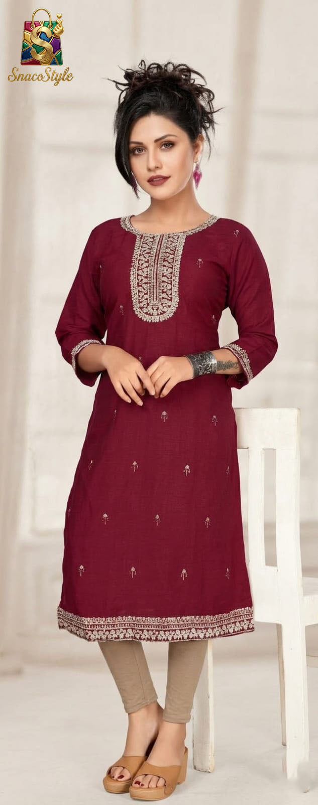 Pearl Maroon Roman Silk Embroidered Kurta