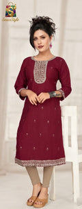 Pearl Maroon Roman Silk Embroidered Kurta