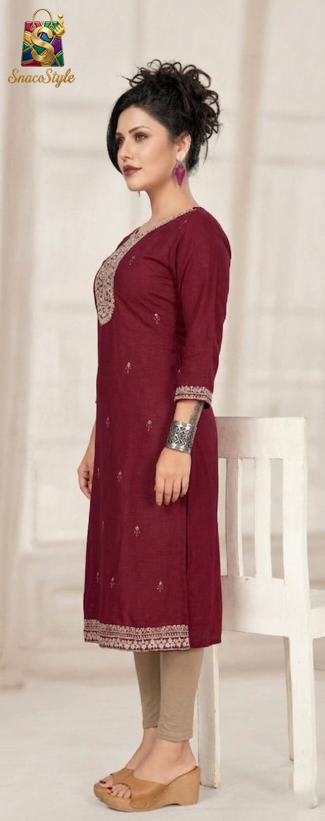 Pearl Maroon Roman Silk Embroidered Kurta