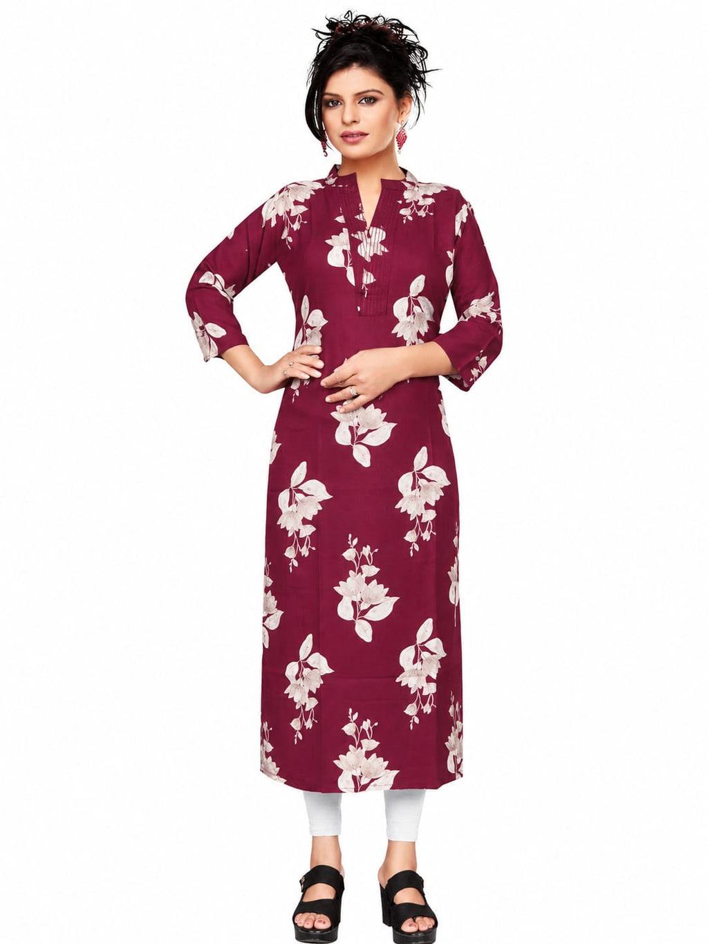 Rayon Discharge Print Knee Length Kurti