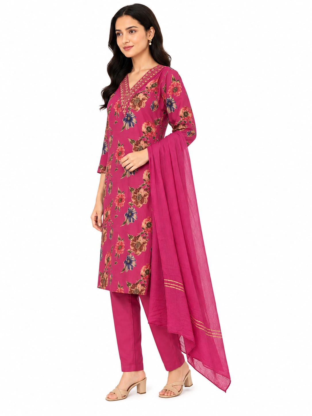 Floral Print 3 Piece Salwar Suit Set with Dupatta