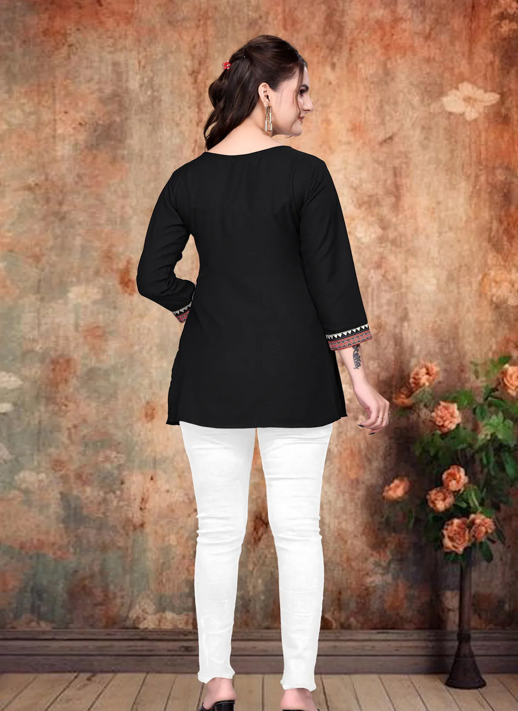 Black V-Neck Rayon Tunic Top