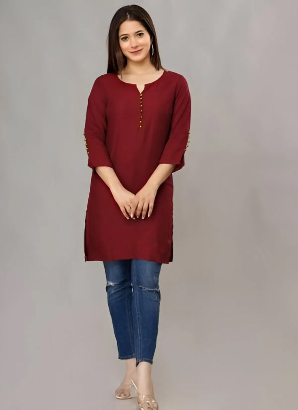 Solid Maroon Roman Silk Tunic Top