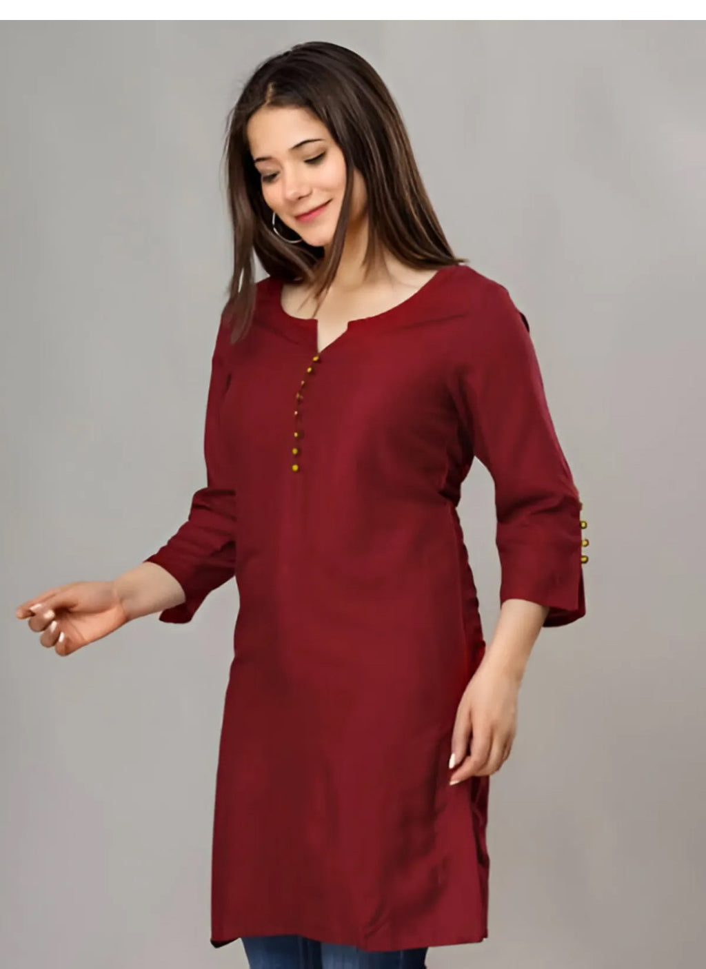 Solid Maroon Roman Silk Tunic Top