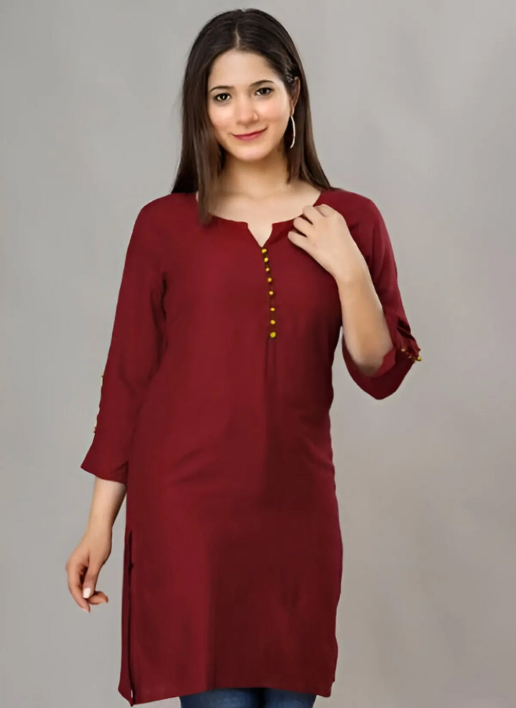 Solid Maroon Roman Silk Tunic Top