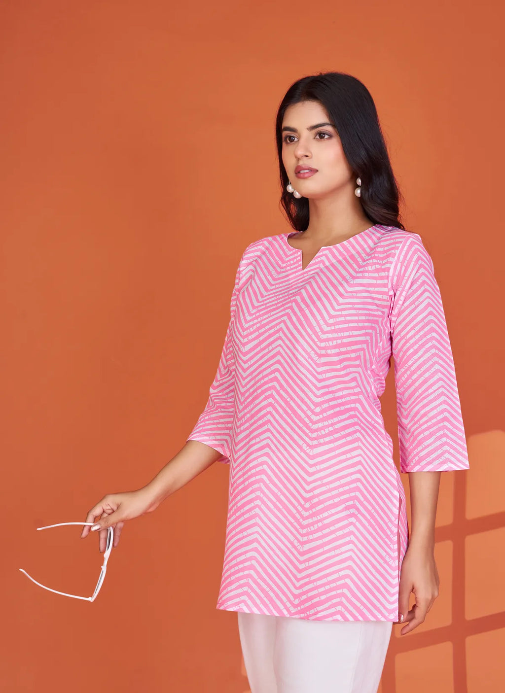 Pink Chevron Printed Cotton Tunic