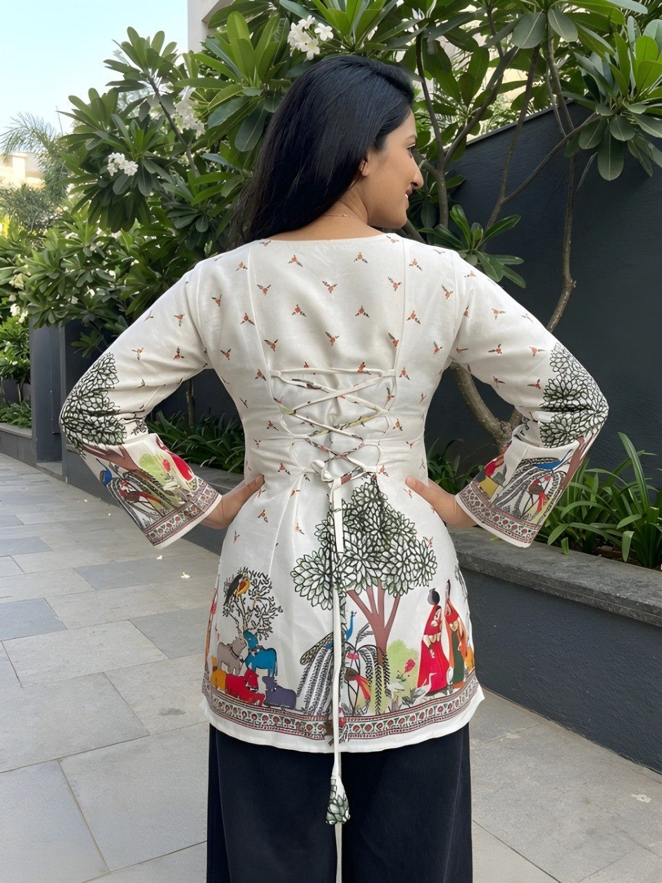 Printed Cotton Corset-Back Kurti Top